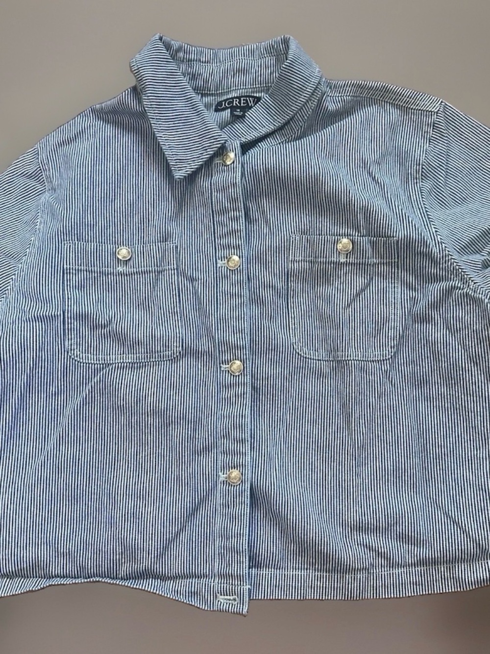 J.Crew Blue Stripe Cotton Button-Up Short Sleeve Shirt Sz 18